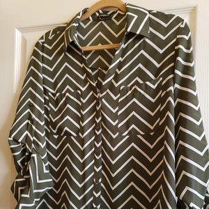 Express Portofino Shirt Button Down Long Sleeve Roll Tab Blouse Size Large